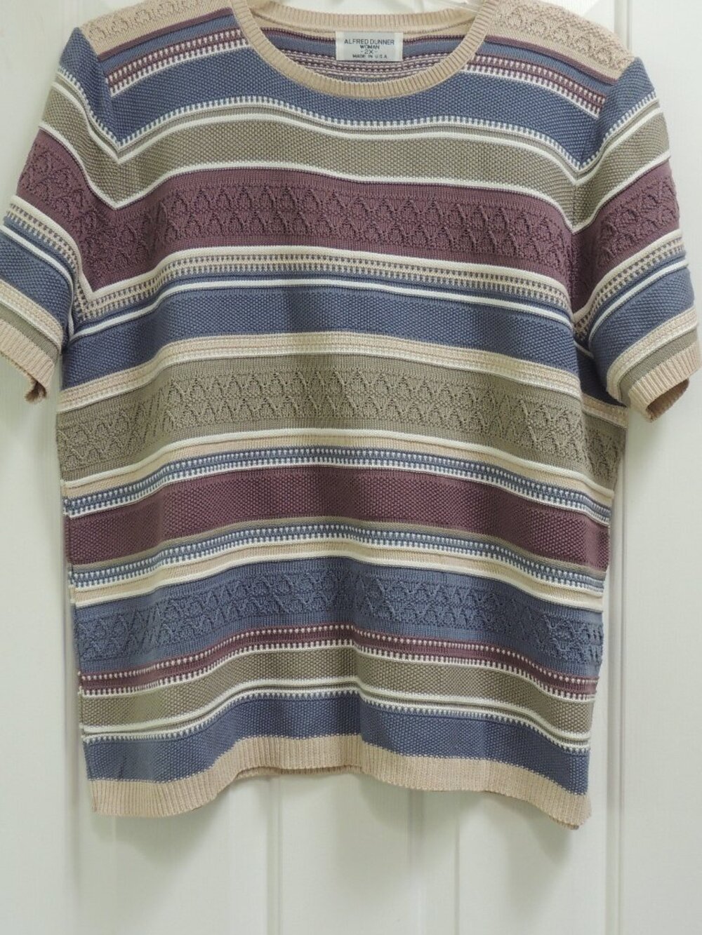 Alfred Dunner Striped Sweater Short Sleeve Textured 2X